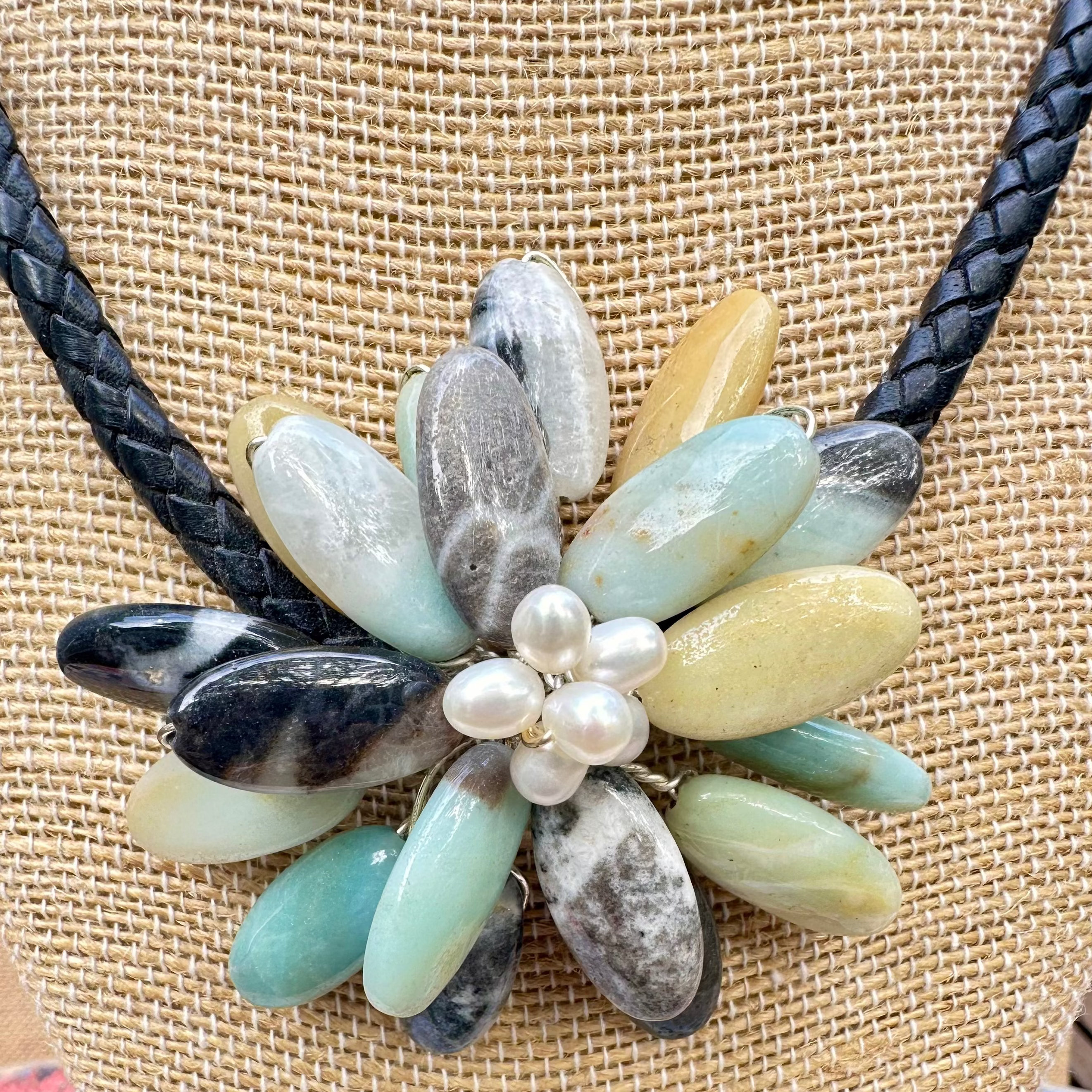 Wire Wrapped Amazonite Floral Pendant Necklace