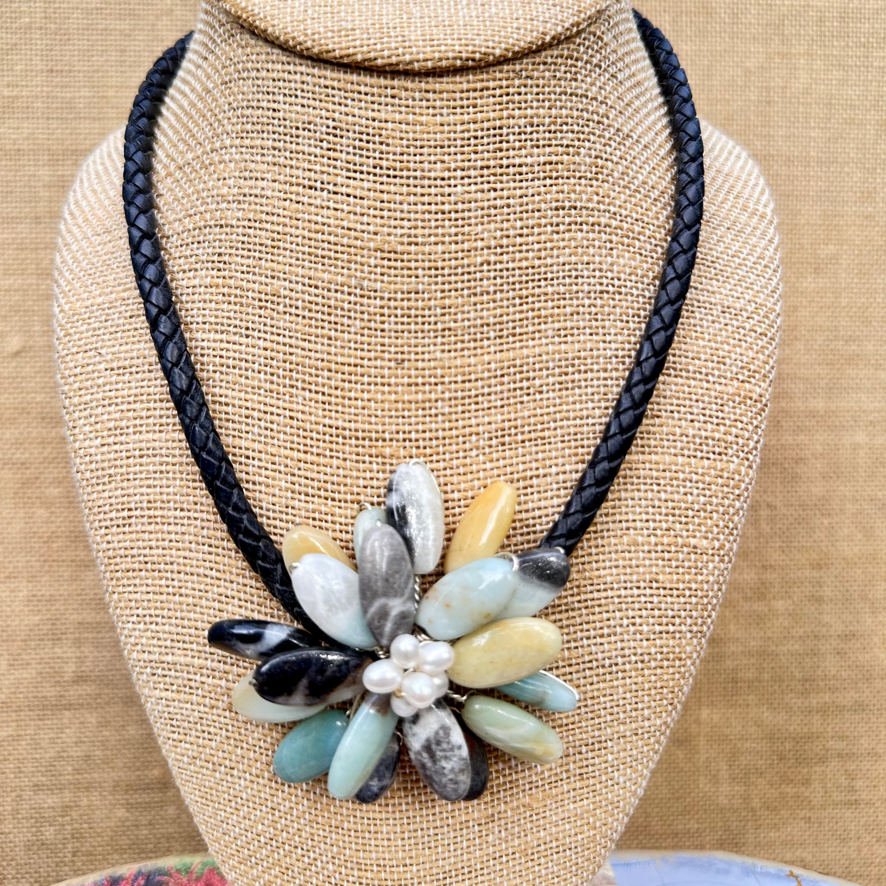 Wire Wrapped Amazonite Floral Pendant Necklace