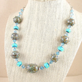 Lampwork Necklace in Aqua and Green with Swarovski Crystals