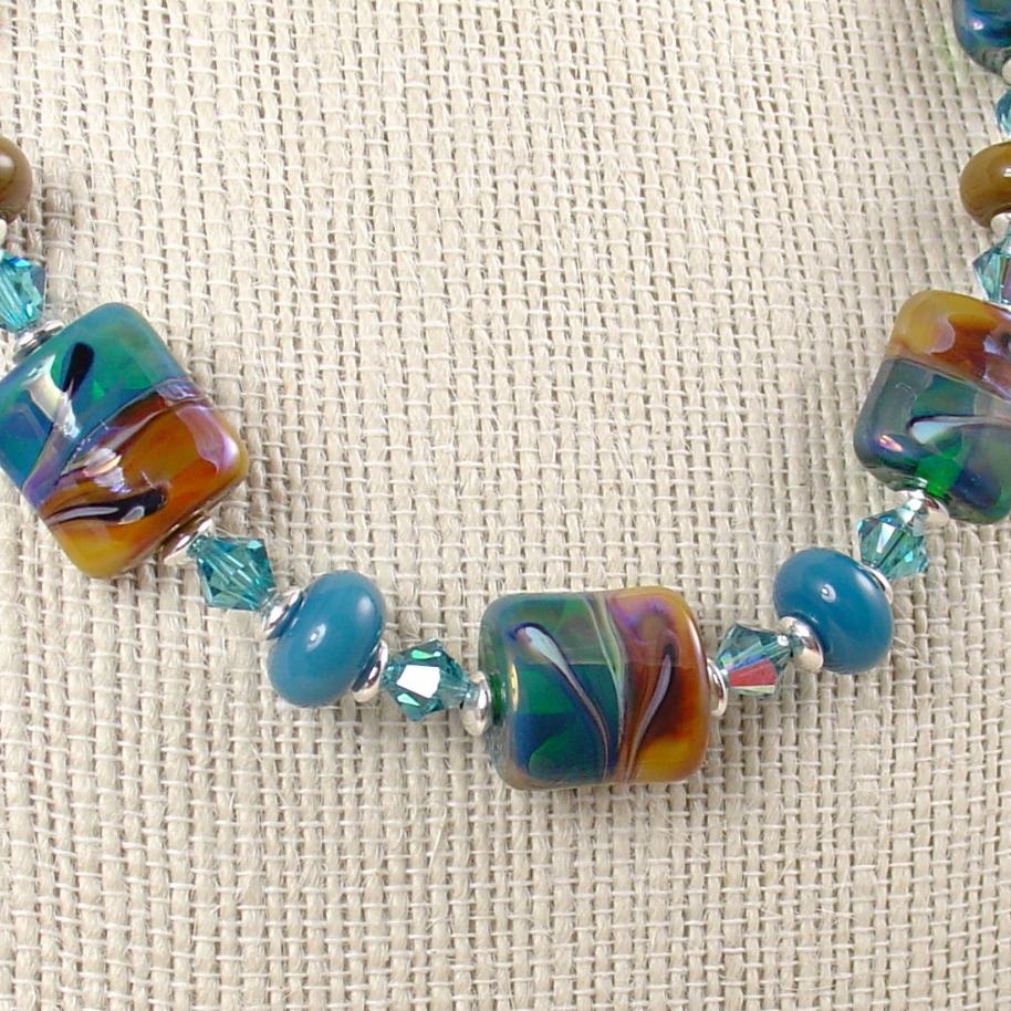 Lampwork Glass Necklace in Topaz and Teal