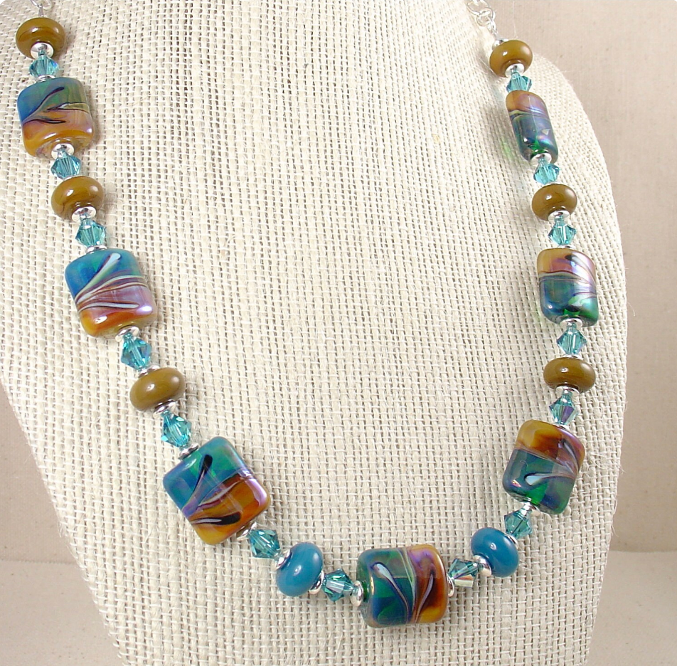 Lampwork Glass Necklace in Topaz and Teal