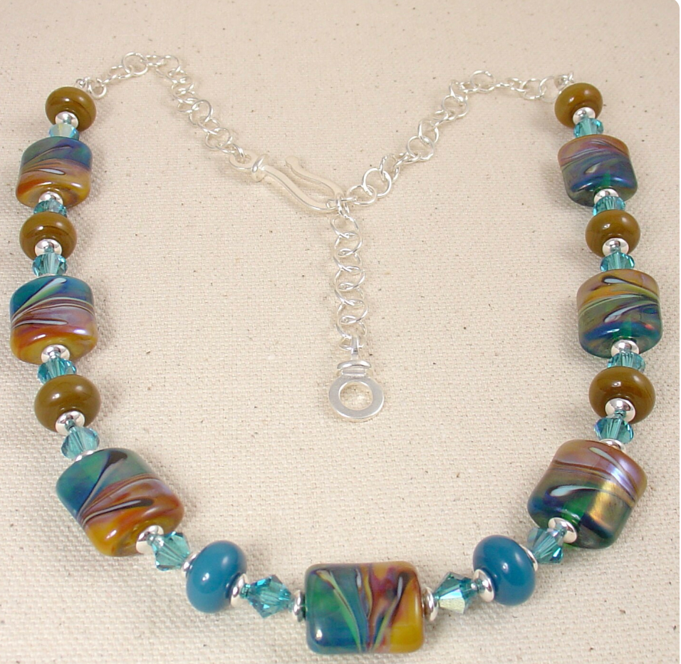 Lampwork Glass Necklace in Topaz and Teal
