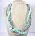 Multi Strand Labradorite Larimar Quartz Stone Necklace with Sterling Clasp