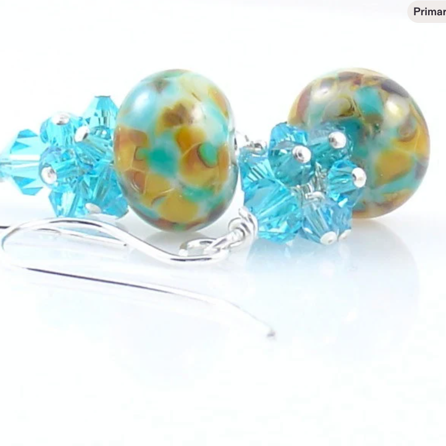 Aqua and Caramel Brown Crystal and Lampwork Earrings