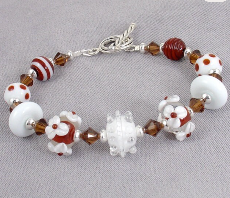 Chocolate Brown and White Lampwork Bracelet