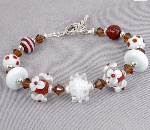 Chocolate Brown and White Lampwork Bracelet