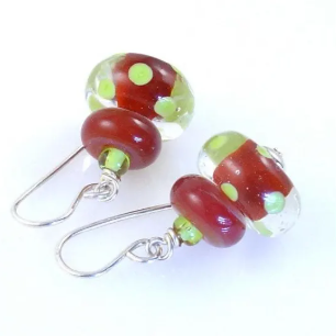 Caramel and Green Lampwork Earrings