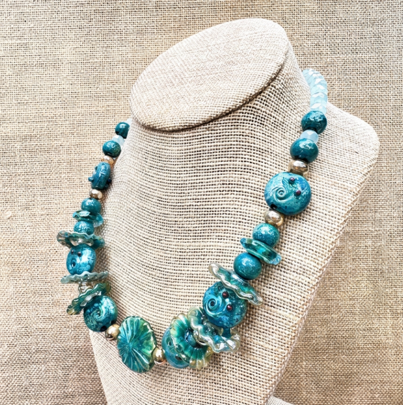Teal Lampwork Statement Necklace
