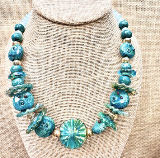 Teal Lampwork Statement Necklace